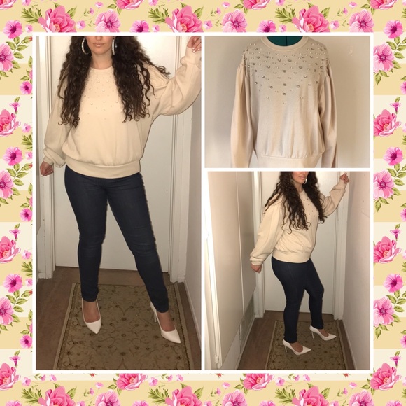 Express Sweaters - Cream pearls crystals sweater by Express Sz. L